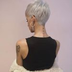 Pixie grigio da dietro con tatuaggi