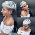 Capelli pixie corti bianchi con occhiali