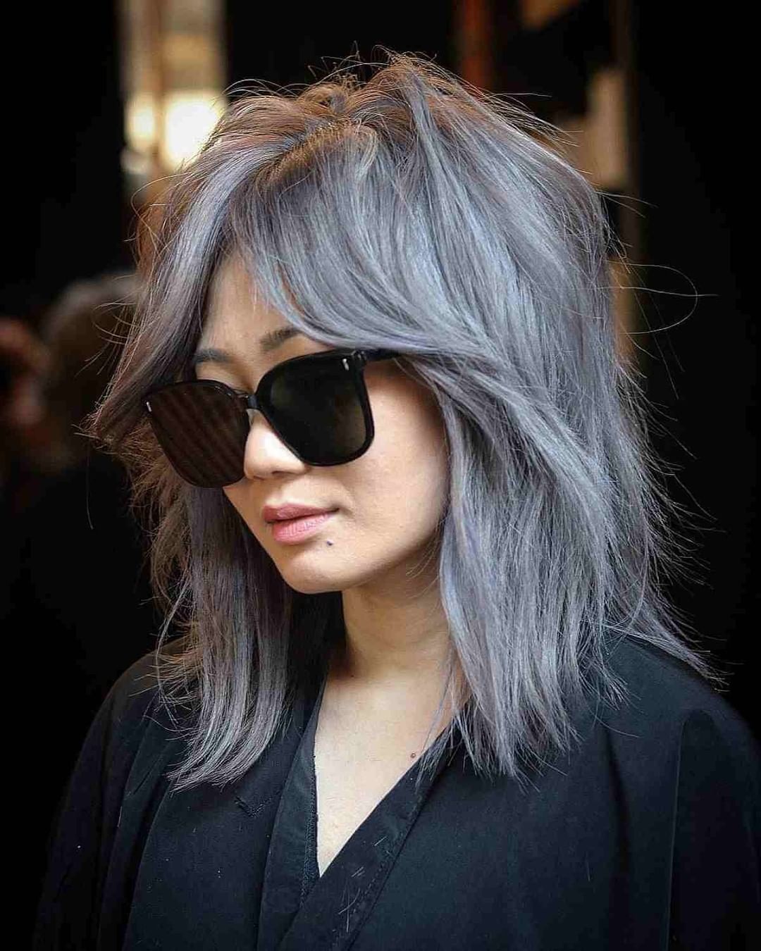 Capelli lunghi comodi blu grigio