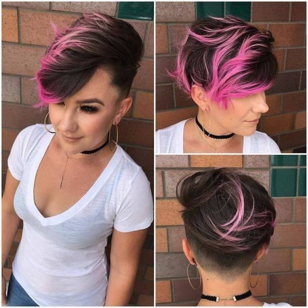 Pixie cut rasato con riflessi rosa - @kurzhaarestylen