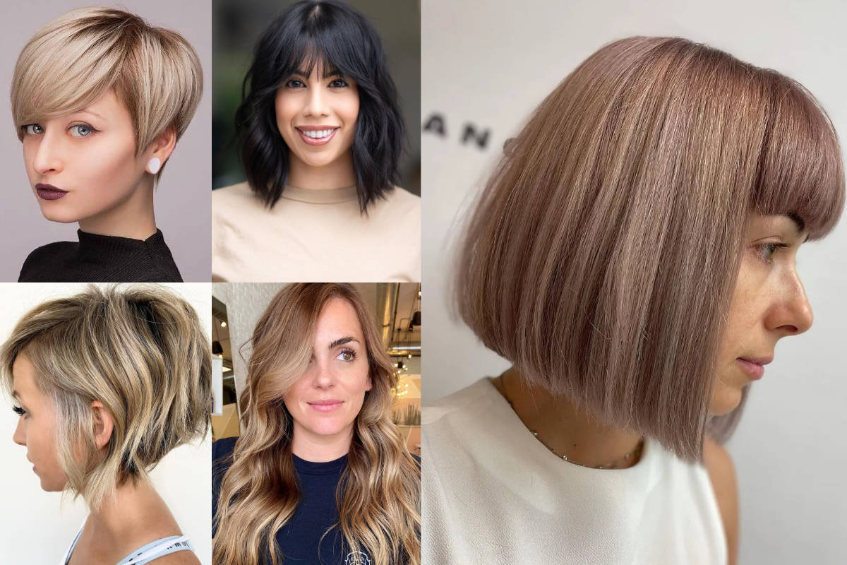 Tagli di capelli medi e lunghi con frangia, diversi stili da cui ...