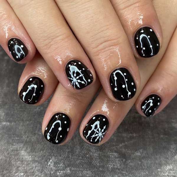 Nail art natalizia fiocchi di neve base nero 20-12-2022