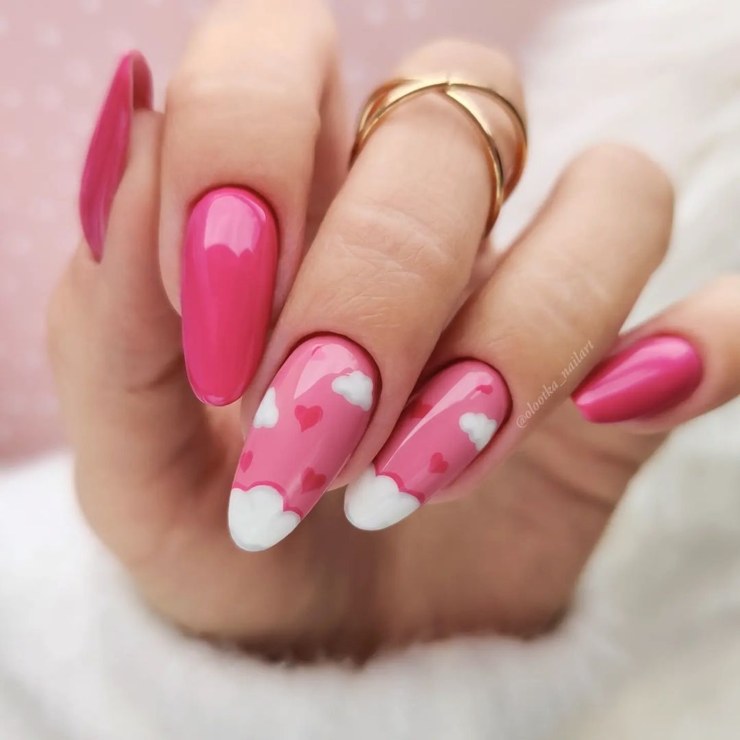 unghie rosa nuvole cuori