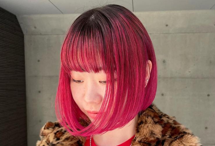viso ovale look Hair bob fucsia