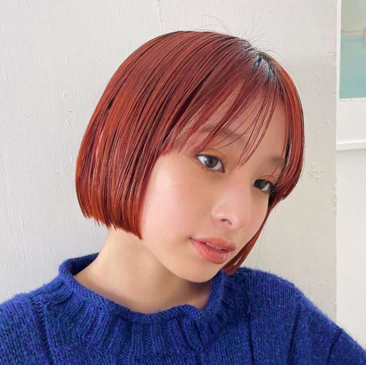 viso ovale look Hair bob rosso