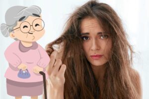 Donna con capelli spenti e nonna
